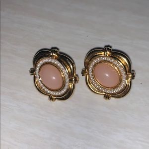 Gold and pink stone earrings